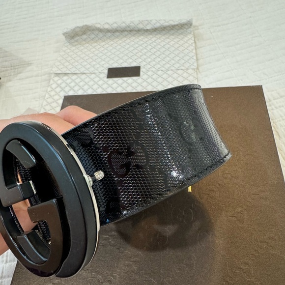 Men 100% Original Black Gucci Belt with Interlocking G Buckle - Picture 5 of 12